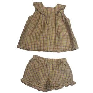 Girls Plaid Top & Ruffle Shorts Set Size 6Y Boutique Cotton Maison Me